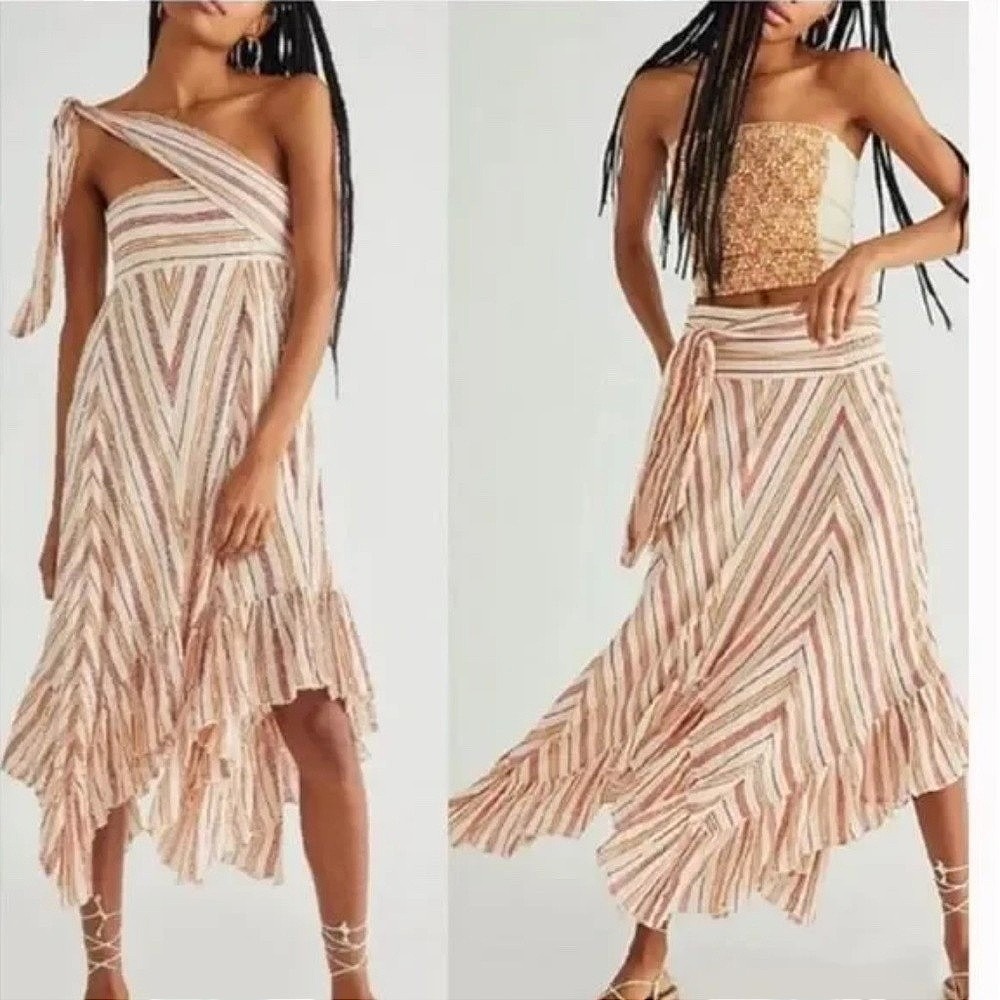 Free People Giselle Women M Striped Convertible Skirt/Dress Boho Gauze Lagen NWT - Picture 5 of 11
